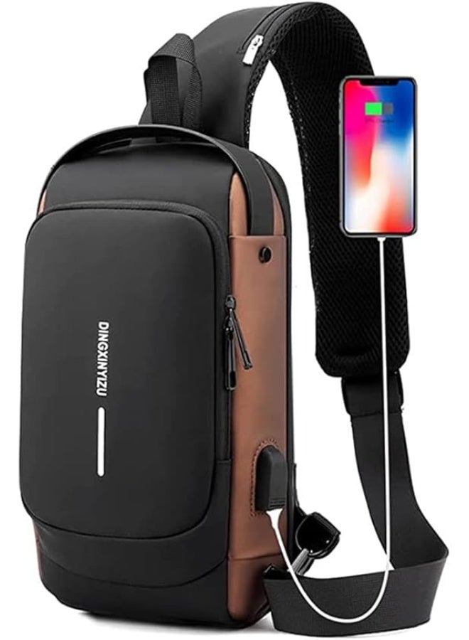 Men's shoulder bag, crossbody bag, back and chest bag, waterproof and anti-theft, with USB charging - Image 4